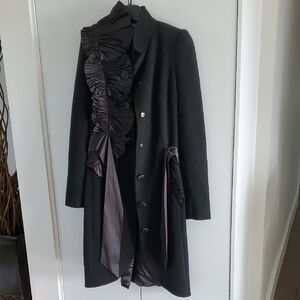 Elegant Black Women's Coat with Ruffle Detail